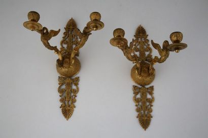 PAIRE D'APPLIQUES à 2 lumières 

Epoque Empire

Bronze...