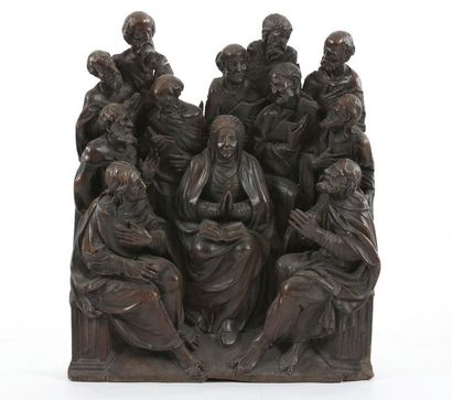 IMPORTANT GROUPE EN BOIS SCULPTÉ REPRESENTANT...