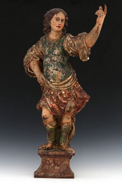 SOLDAT VÊTU À L'ANTIQUE en bois sculpté,...