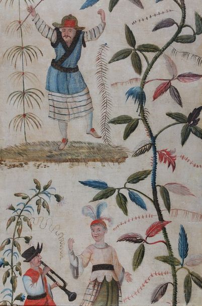 FRAGMENT DE TOILE PEINTE à décor de chinoiserie

XVIIIème...