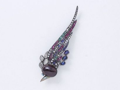 Broche en or 750 et argent 800 millièmes,...