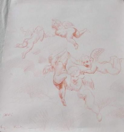 1 gravure sanguine représentant des ange...