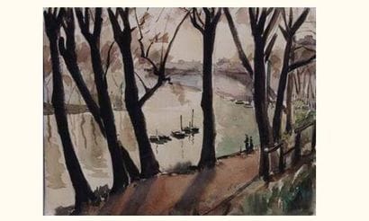 Alexis MOSSA.
La Seine à Clichy.
Aquarelle...