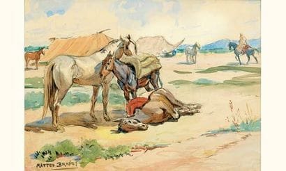 Matteo BRONDY.
Campement dans le désert.
Aquarelle...