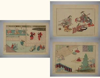 JAPON
Trois estampes de Moronobu, scène de...