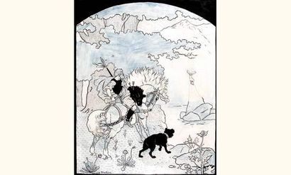 PINCHON. « Le Miracle de Saint-Hubert «.
Encre...