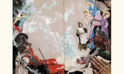 REDING. « Les Anges à la Crèche «
Gouache...
