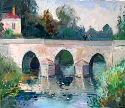 Roger BERTIN (1915-2003)
Pont sur l'Yonne
Toile.
46...
