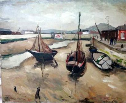 Roger BERTIN (1915-2003)
Marée basse à Honfleur
Toile.
60...