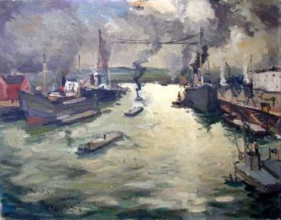 Roger BERTIN (1915-2003)
Le port de Rouen
Toile.
65...