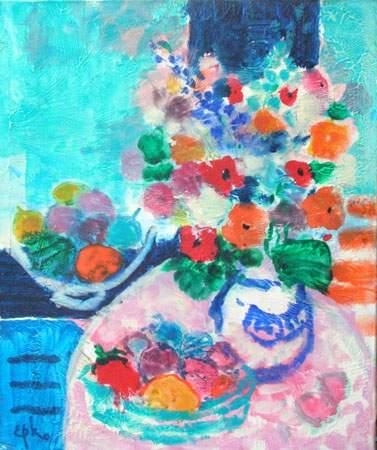 EPKO (Né en 1928)
Bouquet de fleurs et fruit
Toile.
55...