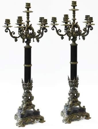 Paire de candélabres à six lumières en bronze...