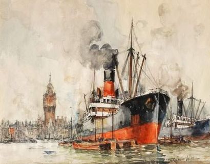 Franck WILL (1900-1950)
Le port de Dunkerque
Aquarelle.
27...