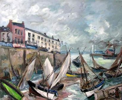 Fernand HERBO (1905-1995)
Marée basse à Honfleur
Toile.
60...