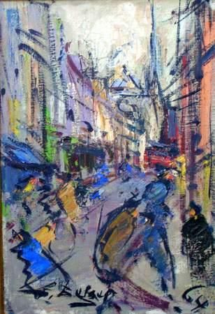 Georges BERGER (1908-1976)
Rue animée
Toile.
55...