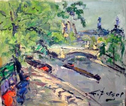 Georges BERGER (1908-1976)
Péniches sur Seine
Toile.
55...