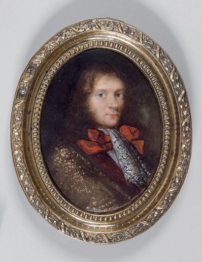 Miniature ovale sur cuivre Portrait d'homme...