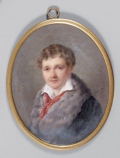 Miniature ovale sur ivoire Portrait d'homme...