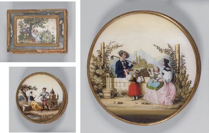 Ensemble de trois boites en carton doré,...