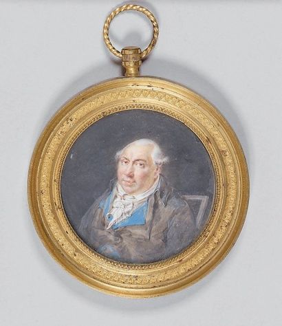 Miniature ronde sur ivoire Portrait d'homme...
