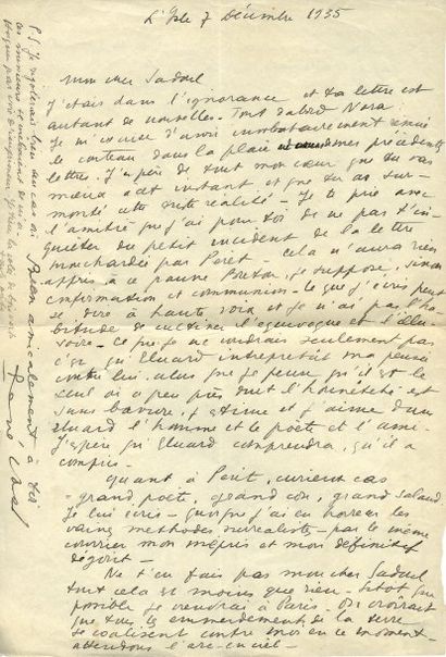CHAR René.
LETTRE AUTOGRAPHE SIGNÉE À GEORGES...