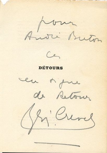 CREVEL René.
DÉTOURS. Avec un portrait de...