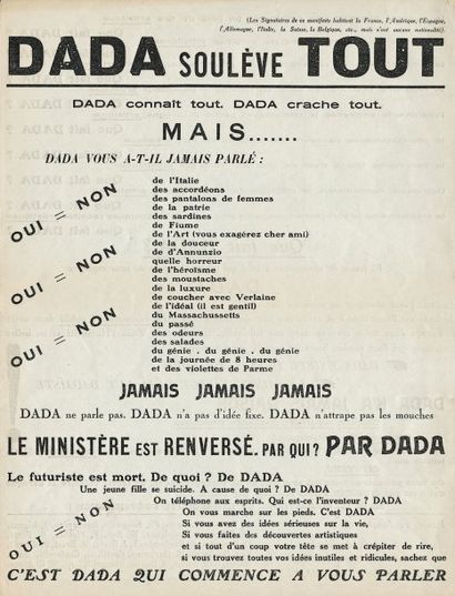 DADA SOULÈVE TOUT. TRACT MANIFESTE. Paris,...