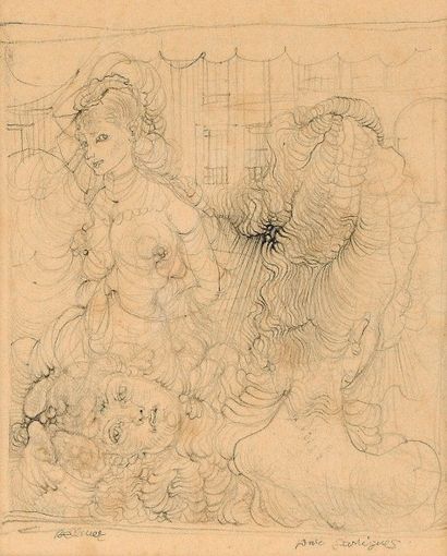 BELLMER Hans.
DESSIN ORIGINAL SIGNÉ. 12 x...