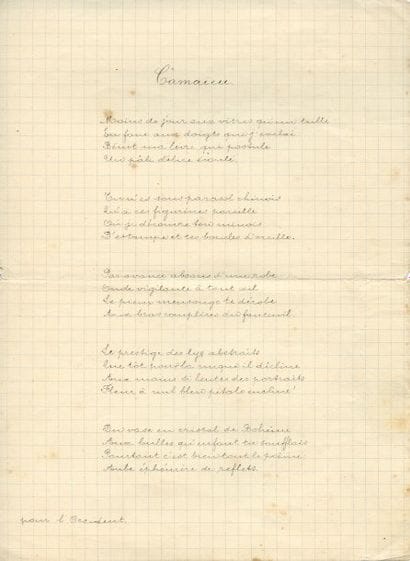BRETON André.
CAMAÏEU. POÈME AUTOGRAPHE,...