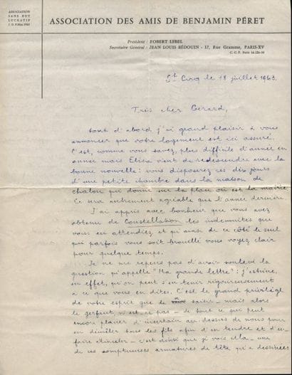 BRETON André.
LETTRE AUTOGRAPHE SIGNÉE À...