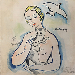 Enchères - Léonard Tsuguharu FOUJITA (1886-1968) & Kees VAN DONGEN (1877-1968) Femme au buste nu tenant un chat dans ses bras