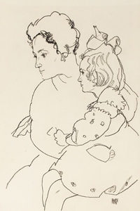 Exposition Drouot - Egon SCHIELE (1890-1918) Portrait de Mme Grunwald et de sa fille - Gros & Delettrez