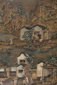 CHINE - période Qianlong, XVIIIe siècle Exceptionnel ensemble de trois grands panneaux dit en « papiers d’Inde » (India Paper)