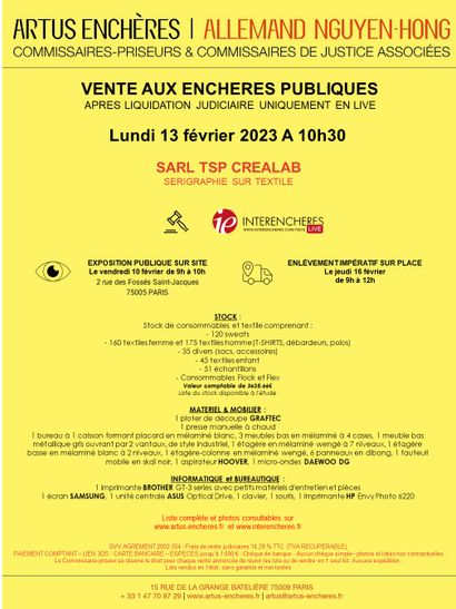 SARL TSP CREALAB | SERIGRAPHIE SUR TEXTILE