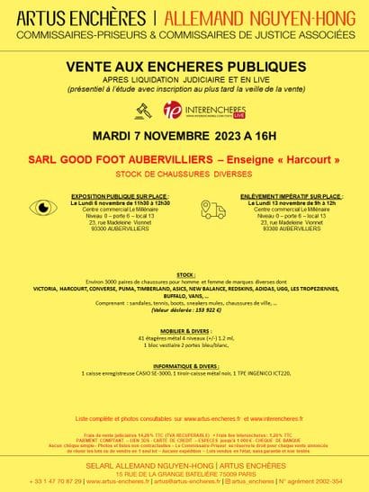 SARL GOOD FOOT AUBERVILLIERS - Enseigne "HARCOURT" | STOCK DE CHAUSSURES DIVERSES