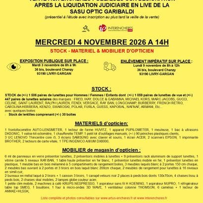 SASU OPTIC GARIBALDI à LIVRY-GARGAN | Stock - Matériel & MOBILIER d'opticien
