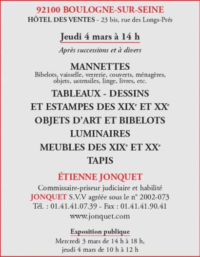 Manettes - Tableaux - Meubles et objets d'art
