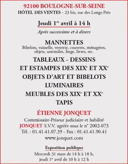 Manettes - Tableaux - Meubles et objets d'art