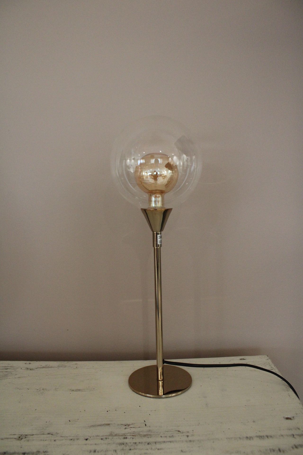 Null Lampe électrifiée, verre forme bulle, pied chromé rose orangé (43x15)