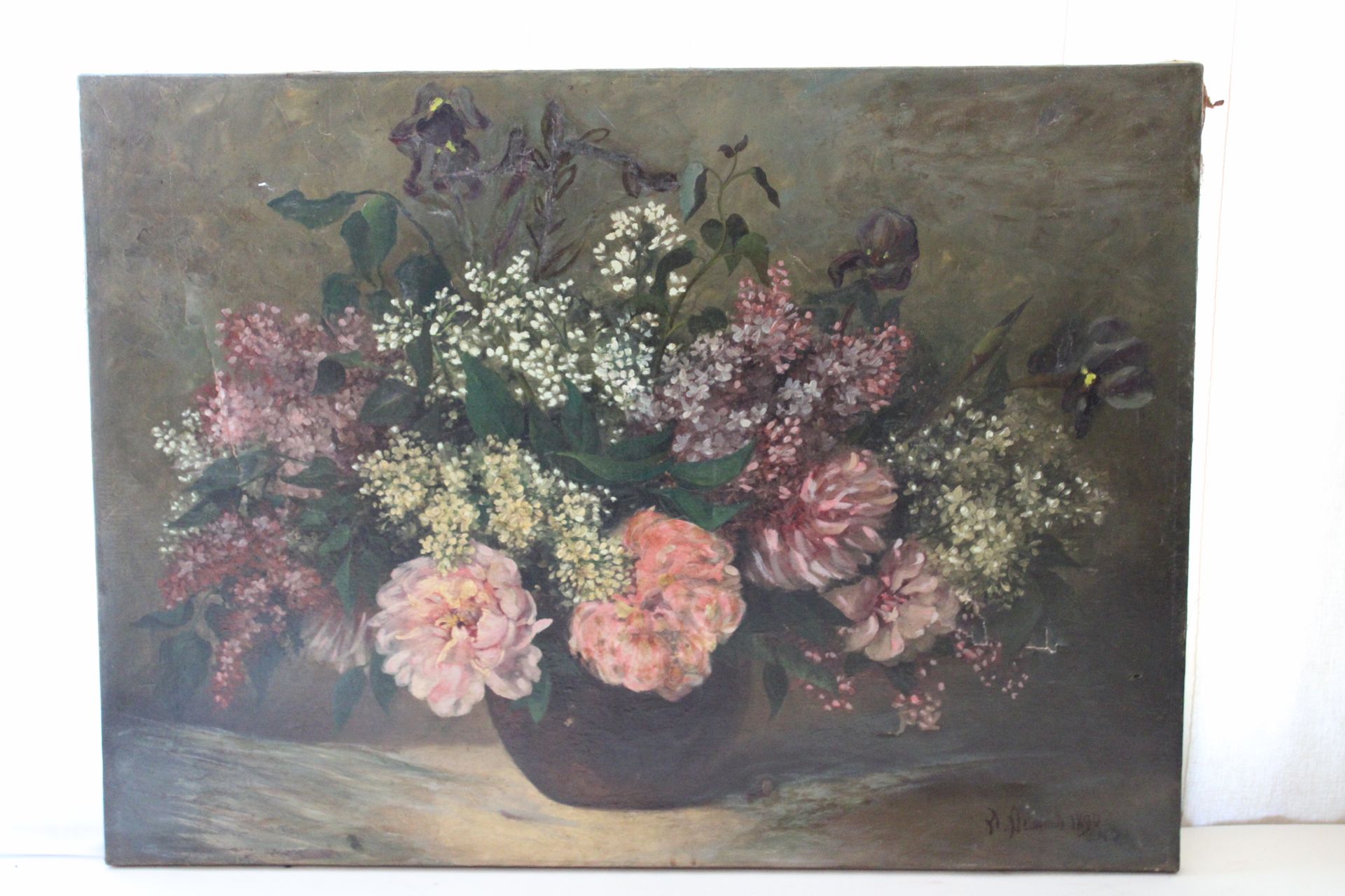 Null Oil on canvas, "bouquet of flowers" signed "M. DELAVAND 1890" (60x79), 19th&hellip;