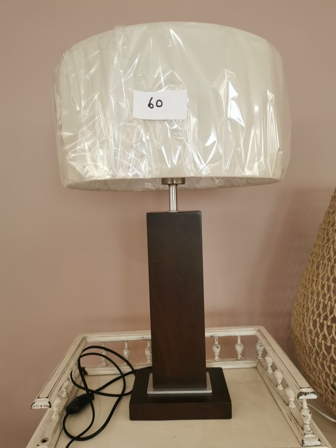 Null Lampe électrifiée mélaminée bois, chapeau circulaire beige (37 x 18 x 13).