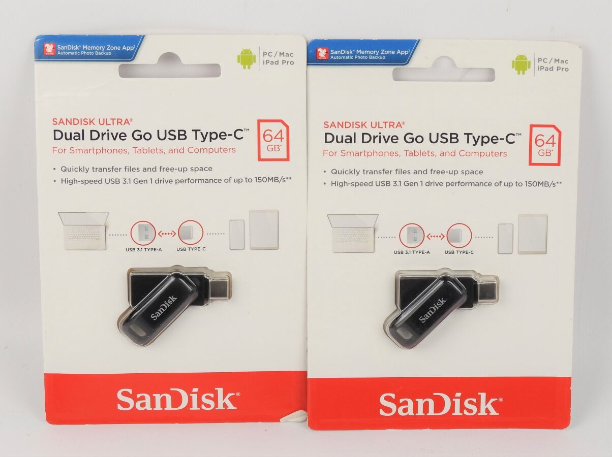 Null SANDISK - Lot de 2 Clé USB 64Go à Double Connectique USB-C 3.1 Gen 1 - FONC&hellip;