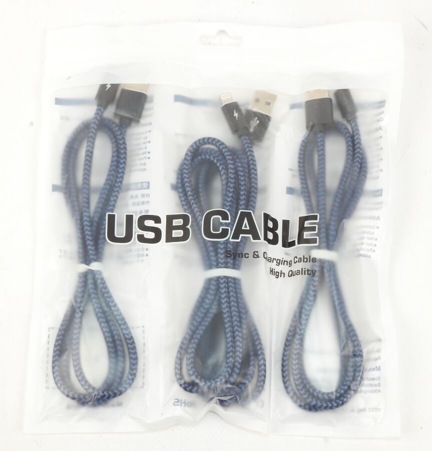 Null SANS MARQUE - Lot de 3 Câbles Lightning vers USB Coloris Bleu - FONCTIONNEL&hellip;