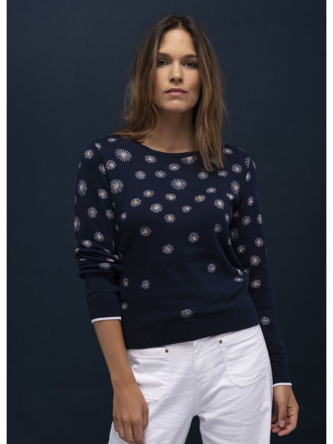 Null LE PETIT BAIGNEUR - Sweater Jacquard Marguerite Size S Navy Blue - FUNCTION&hellip;