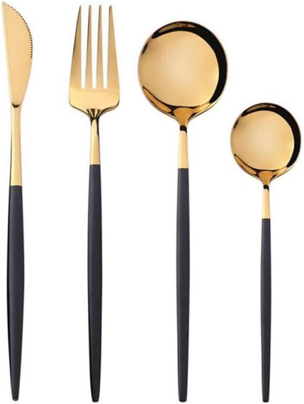 Null 12 Piece Set Thin Black Gold Stainless Steel Flatware - FUNCTIONAL (Brand N&hellip;