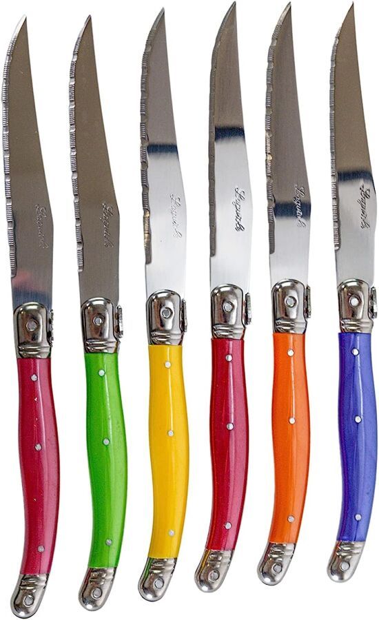 Null LAGUIOLE - Set of 6 Table Knives 6 Colors Pastel Stainless Steel 582970 - F&hellip;
