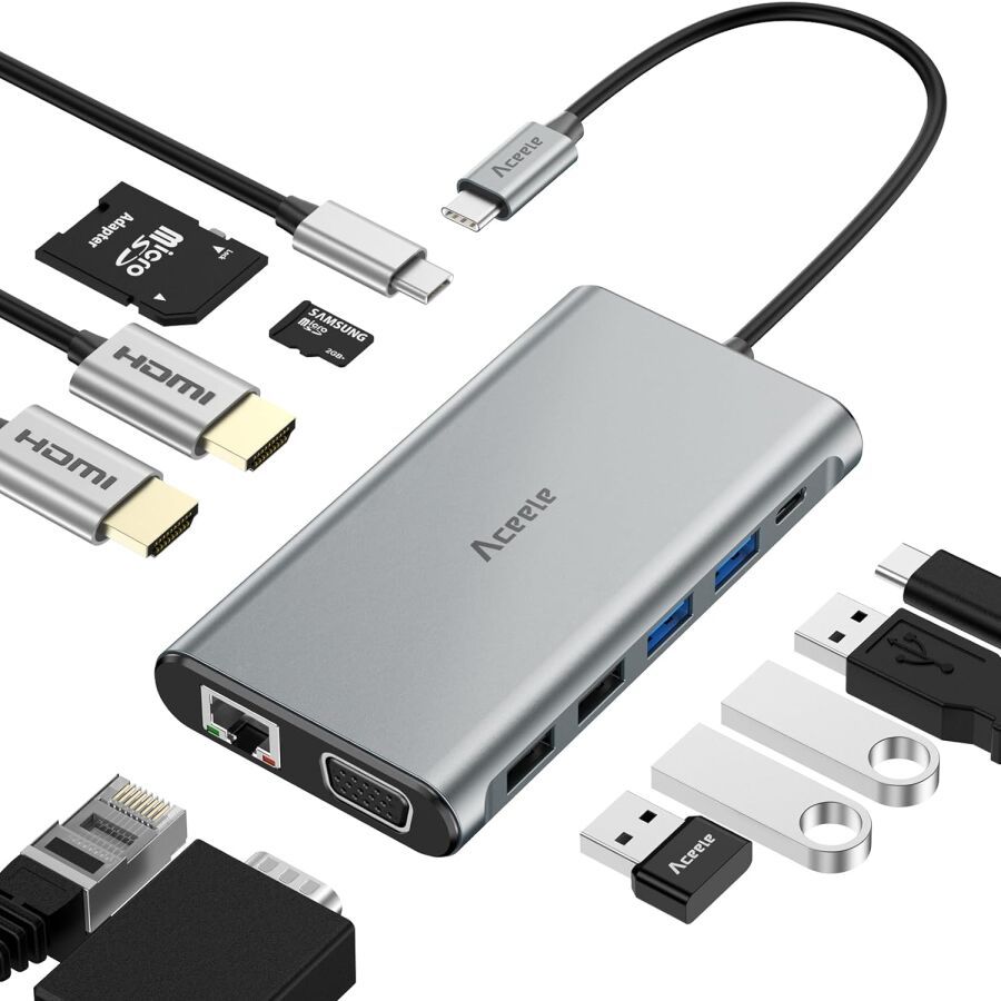 Null ACEELE - Hub USB C 12 en 1 Triple Affichage 4K pour Ordinateurs Portables P&hellip;