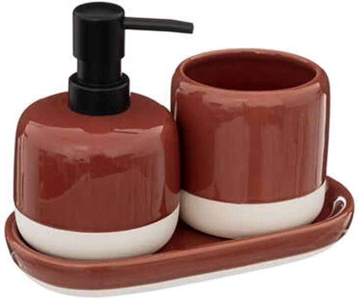 Null 5FIVE - Set 3 Terracotta Ceramic Bathroom Accessories with Dispenser - FUNC&hellip;