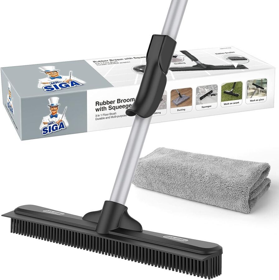 Null MR.SIGA - 3 in 1 Pet Hair Removal Rubber Broom with Integrated Squeegee Adj&hellip;