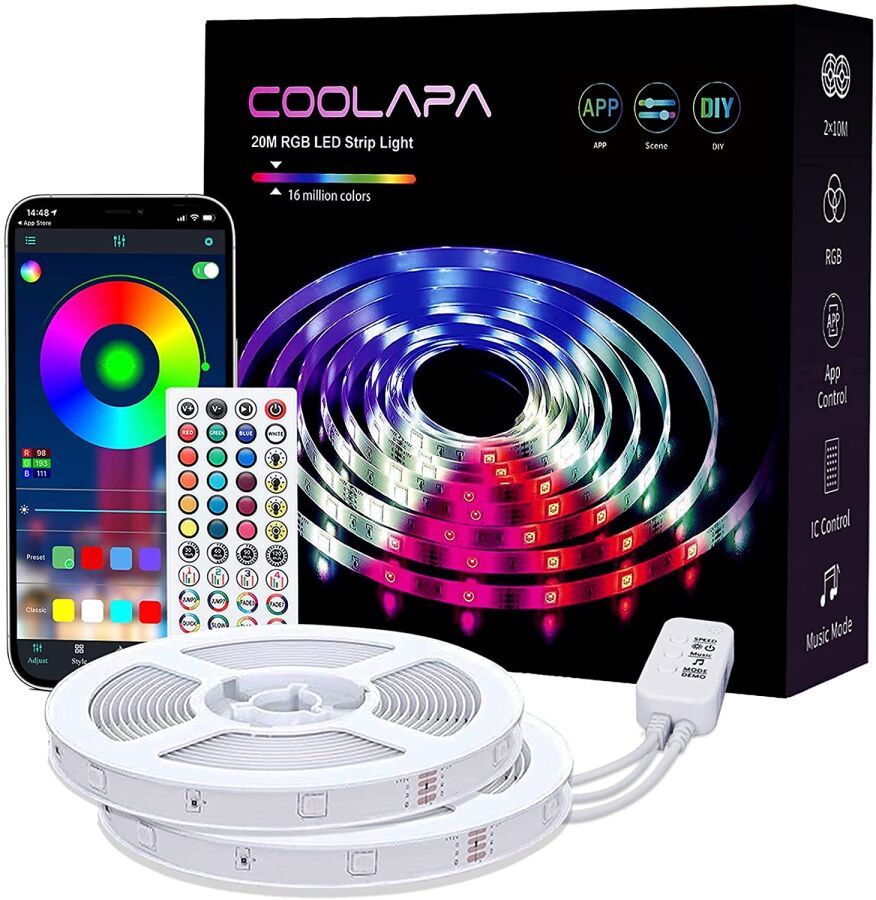 Null COOLAPA Ruban LED RGBW - 2 x 10 m - Pilotable par télécommande et applicati&hellip;